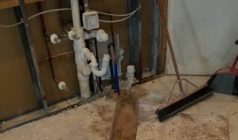 plumbing leak under floor requiring a trench cut to fix the pluming. Public adjuster case for insurance claim.